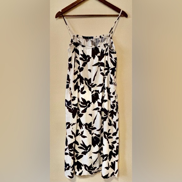 A New Day| Black & Ivory Linen Blend Midi Loose-Fit Floral Sundress Sz S - Picture 5 of 8